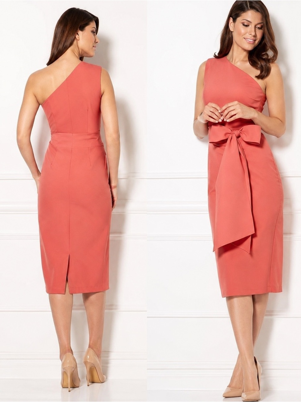 Eva Mendes NYC One Shoulder Bodycon Belted Midi dress size 6  NWT
